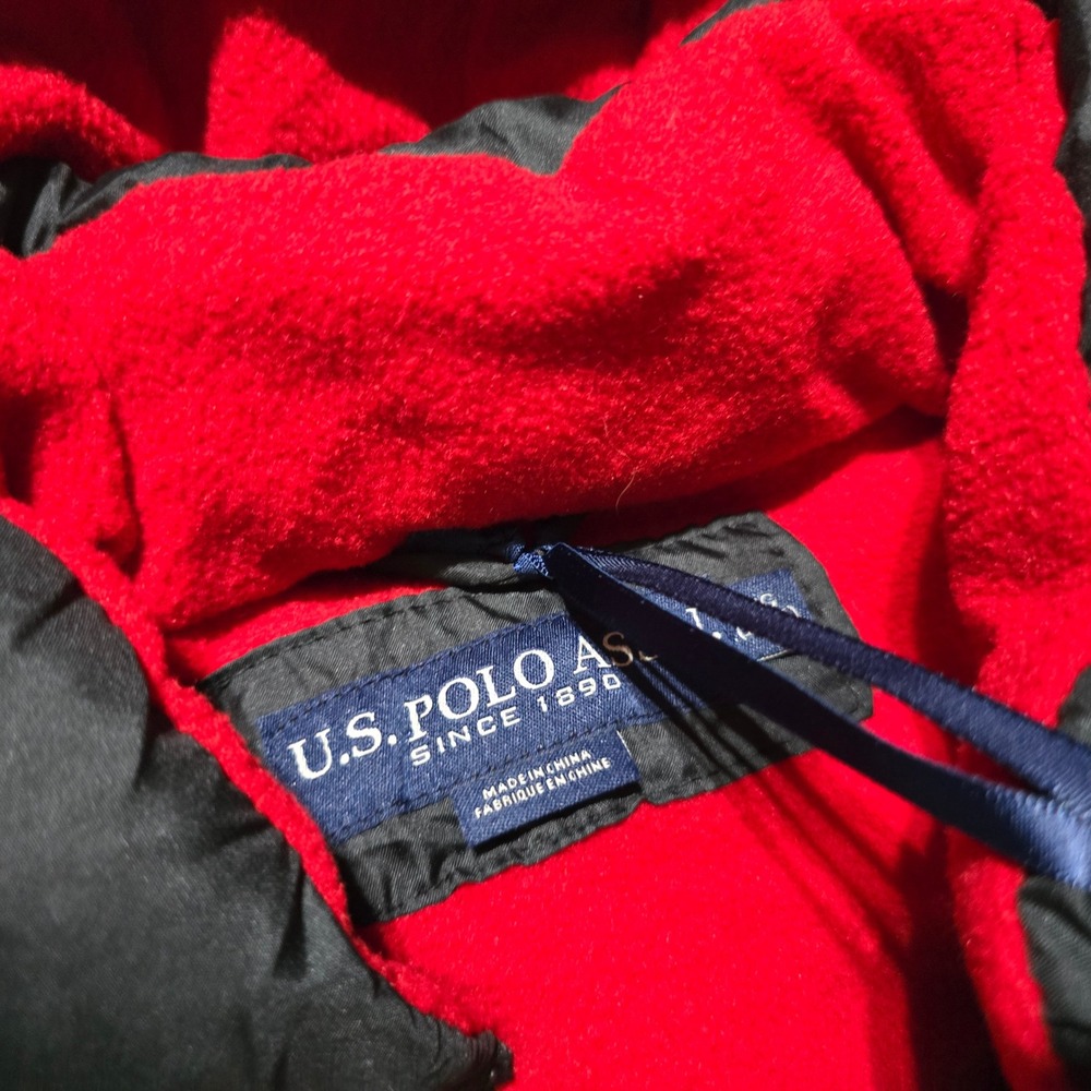 U.S. Polo Assn. Puffer Jacket Kids Size L 14/16 Black Red Fleece Lined Hooded - Picture 2 of 9